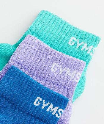 Dámské Ponožky Gymshark Jacquard Quarter 3Pk Světle Tyrkysové Blankyt Fialové Blankyt | CZ 4178YXF